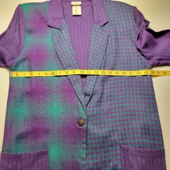SMW 80's Purple Teal Fran Fine Artsy Blazer Gingham Plaid Stripes - Picture 7 of 9
